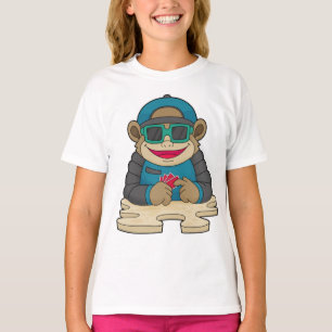 Camiseta Macaco no Poker com cartões de pôquer e óculos esc