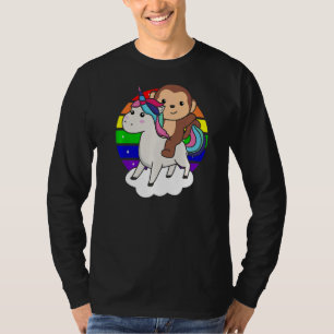 Camiseta Macaco No Unicórnio Animais Do Arco-Íris Doce Maca