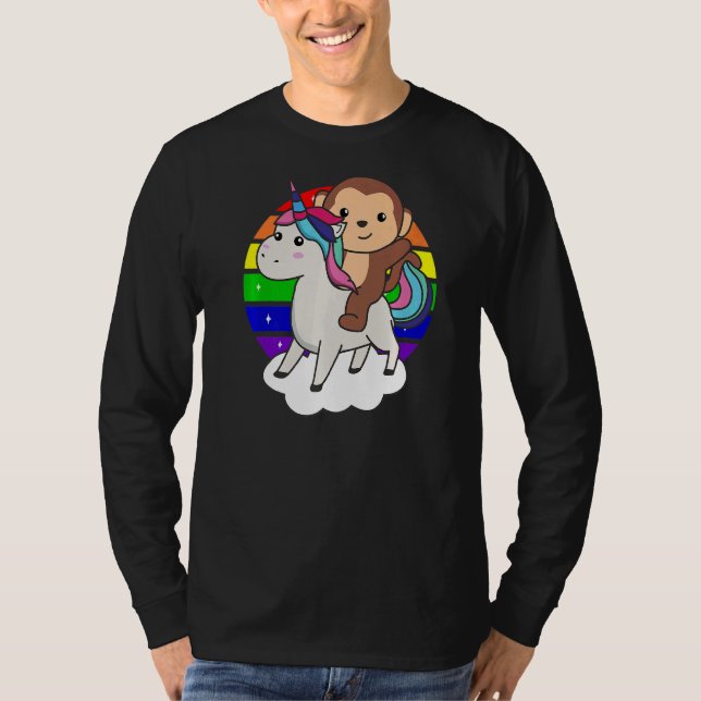 Camiseta Macaco No Unicórnio Animais Do Arco-Íris Doce Maca (Frente)
