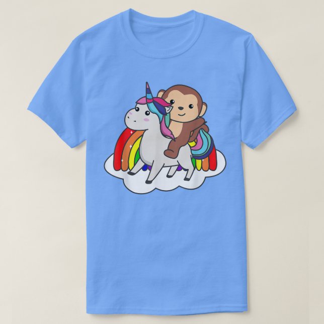Camiseta Macaco No Unicórnio Animais Do Arco-Íris Doce Maca (Frente do Design)