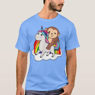 Camiseta Macaco No Unicórnio Animais Do Arco-Íris Doce Maca