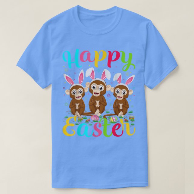 Camiseta Macaco Páscoa Engraçada Páscoa Coelhinho De Ovo Fe (Frente do Design)