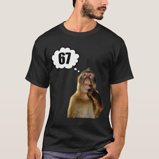 Camiseta Macaco Pensativo Engraçado Meme Seis Sete 6 7 Meme (Frente)