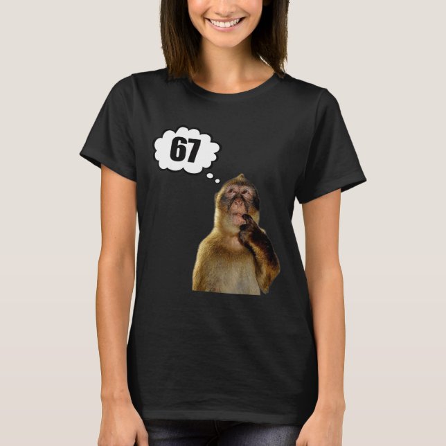 Camiseta Macaco Pensativo Engraçado Meme Seis Sete 6 7 Meme (Frente)