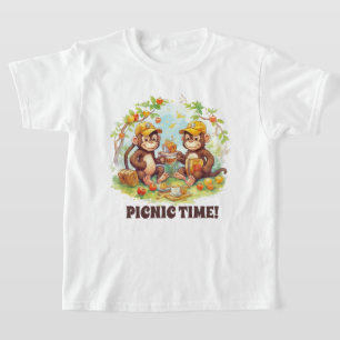 Camiseta Macaco-piquenique de crianças bonitas adiciona nom