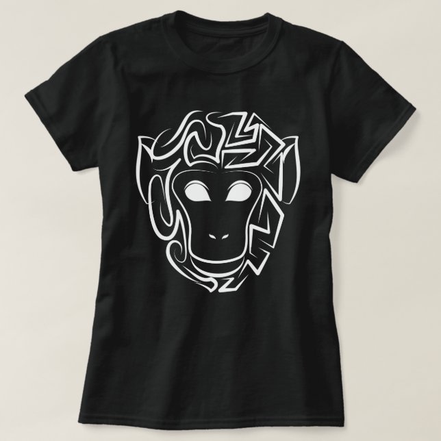 Camiseta Macaco preto e branco tribal (Frente do Design)