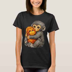 Camiseta Macaco punch engraçado bebê fofo abraçando animal 