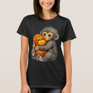 Camiseta Macaco punch engraçado bebê fofo abraçando animal 