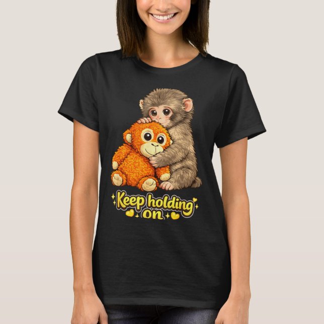 Camiseta Macaco punching com ursinho de pelúcia abraçando c (Frente)
