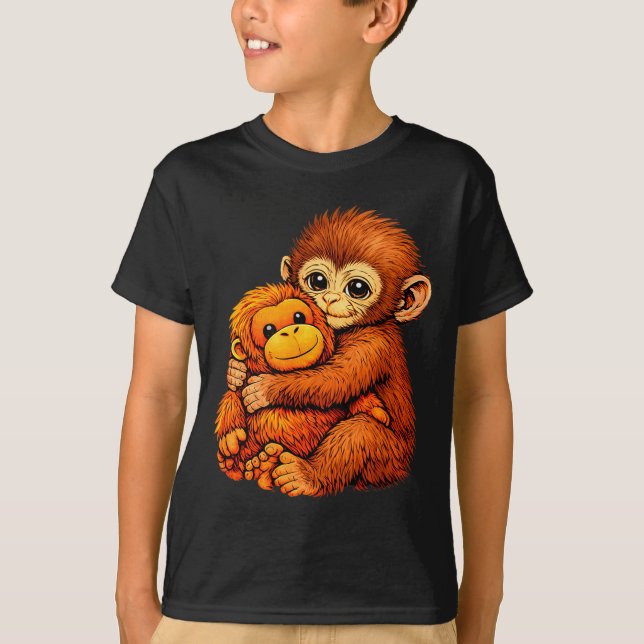 Camiseta Macaco punho bebê fofo animal engraçado  (Frente)
