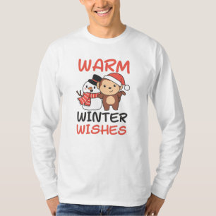 Camiseta Macaco Quente Inverno Deseja Neve