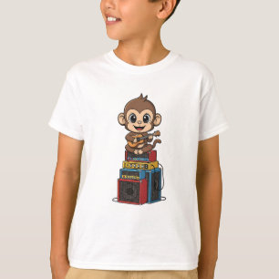 Camiseta Macaco Rockstar Guitarrista Música Infantil