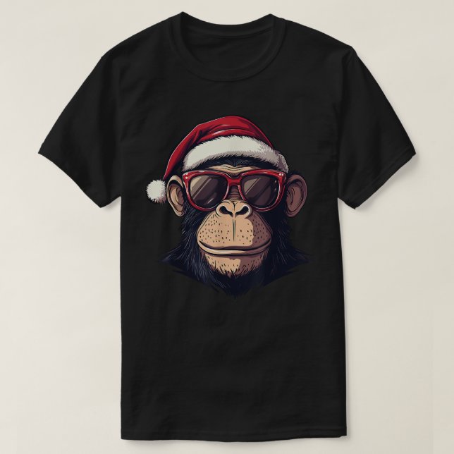 Camiseta Macaco Santa Hat Chimpanzé Macaco Amava Christma (Frente do Design)