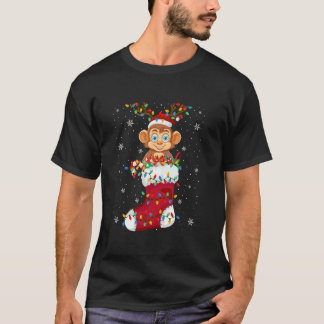 Camiseta Macaco Santa Hat Em Luzes De Árvore Do Meias Xmas