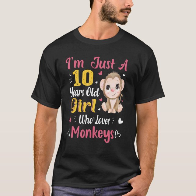 Camiseta Macaco Só Uma Menina Que Ama Macacos 10º Aniversár (Frente)