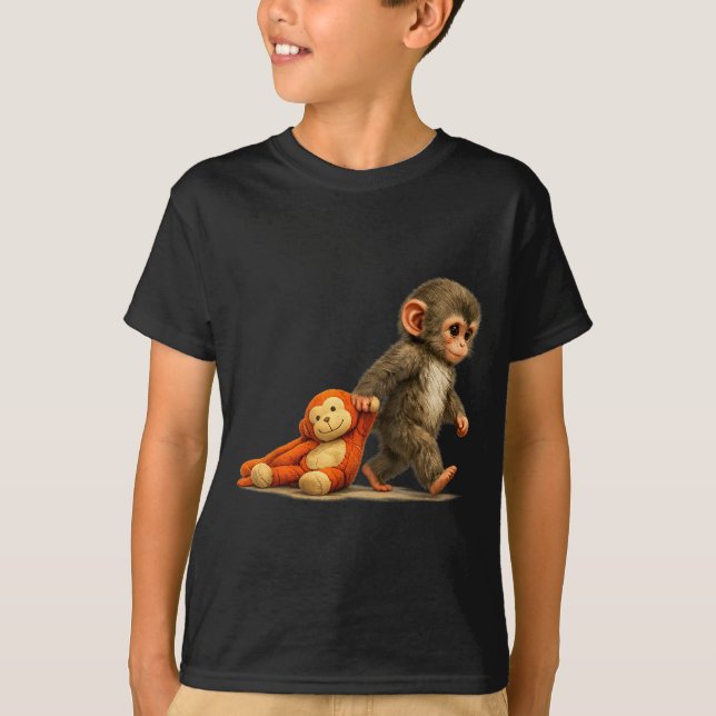 Camiseta Macaco soco bebê macaco pequeno soco grande fofo (Frente)