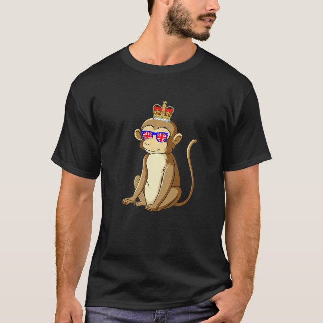 Camiseta Macaco Usando Óculos De Sol E Coroa Inglaterra UK  (Frente)