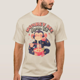 Camiseta Macaco Vês Ramen Comer macaco engraçado fofo retro
