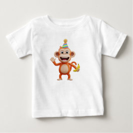 Camiseta Macaco Vestindo Chapéu de Festa e Segurando uma Ba