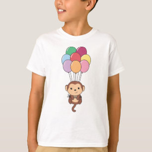 Camiseta Macaco Voa Com Balões Coloridos