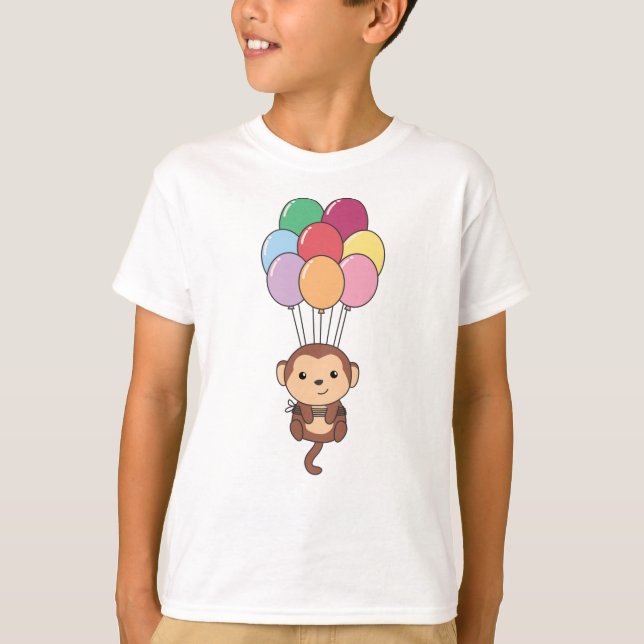 Camiseta Macaco Voa Com Balões Coloridos (Frente)