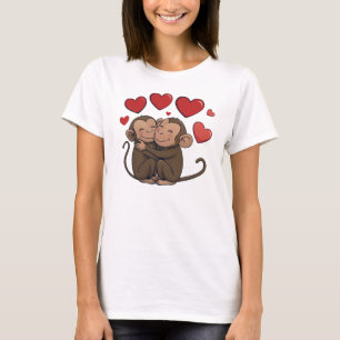 Camiseta Macacos Abraçadores Divertidos Doces Chic Fofos Co