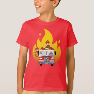Camiseta Macacos de combate a incêndios num caminhão de i