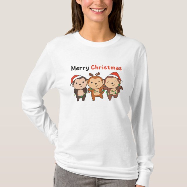 Camiseta Macacos de Natal Macacos Macacos Feliz Natal (Frente)
