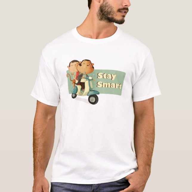 Camiseta Macacos espertos do patinete da estada (Frente)
