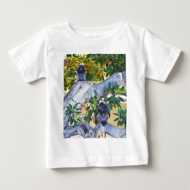 Camiseta Macacos Langur Pretos Comendo, Baby Tshirt (Frente)