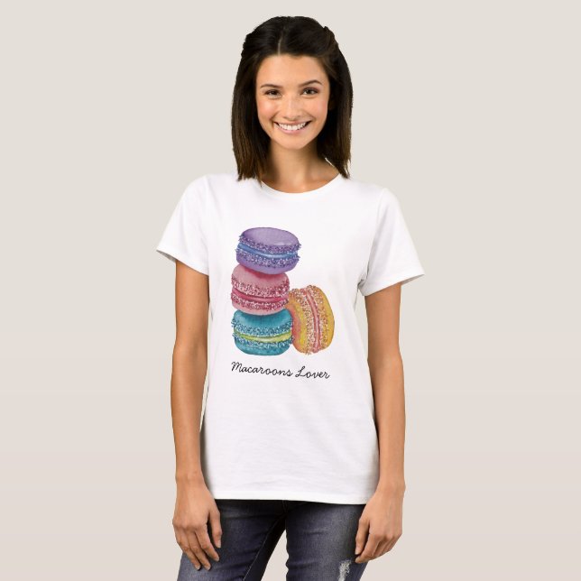 Camiseta Macarões Coxas Do Arco-Íris Em Aquarela (Frente Completa)