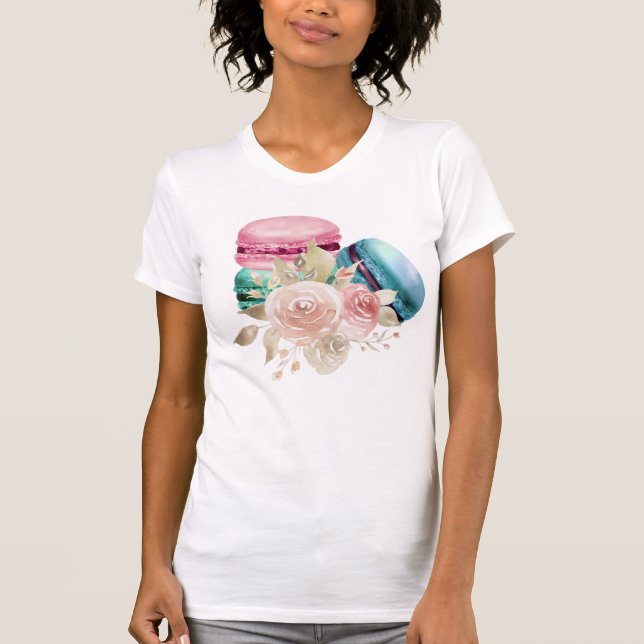Camiseta Macarões e Flores Coloridos Aquarela (Frente)