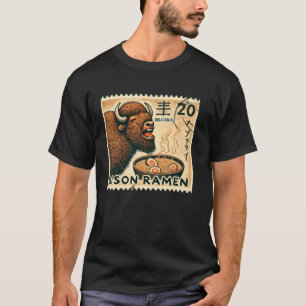 Camiseta Macarrão de Ramen Bisonho Selo Postal de Arte Rupe
