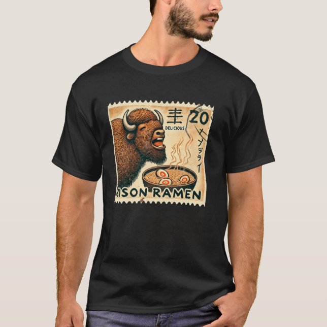 Camiseta Macarrão de Ramen Bisonho Selo Postal de Arte Rupe (Frente)