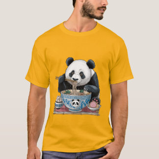 Camiseta macarrão-homem comendo panda