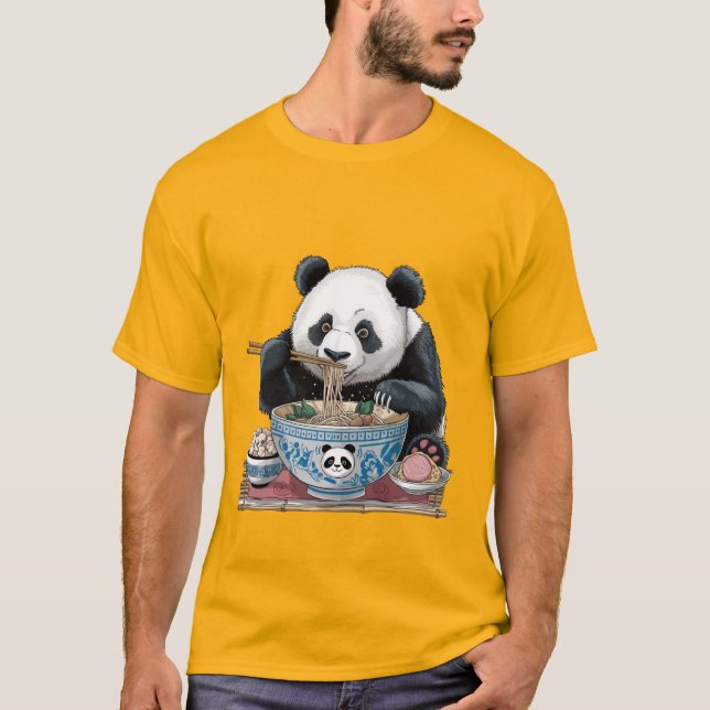 Camiseta macarrão-homem comendo panda (Frente)