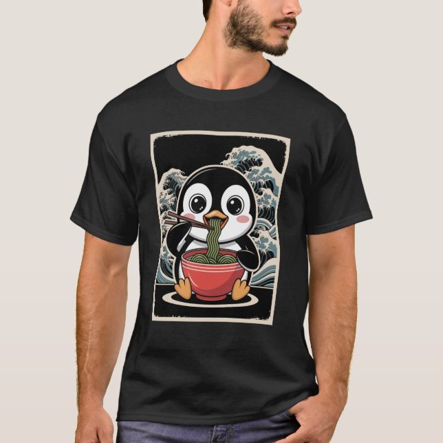 Camiseta Macarrão Ramen Japonês Pinguim Engraçado Comida Ka (Frente)