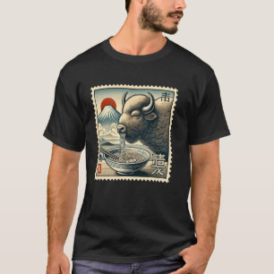 Camiseta Macarrão Selo Postal Japonês Mt. Fuji Pôr do Sol B