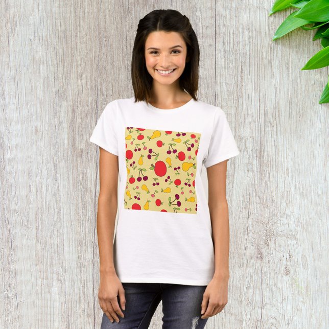 Camiseta Maçãs de Fruta Coloridas, Cerejas e Peras (Criador carregado)
