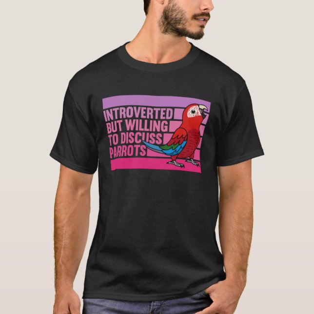 Camiseta Macaw 1 Apresentada, Mas Parrots, com asa verde (Frente)