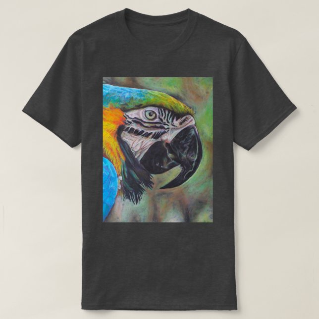 Camiseta Macaw azul e amarelo (Frente do Design)