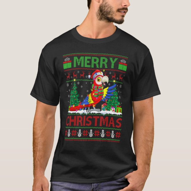 Camiseta Macaw Bird   Xmas Tree Lights Ugly Santa Macaw Chr (Frente)