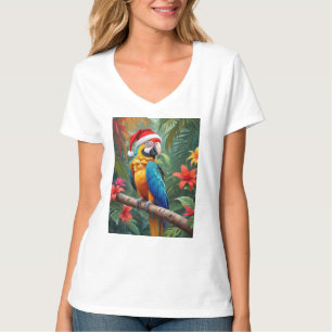 Camiseta Macaw de Natal Vestindo um Chapéu Santa- 56483