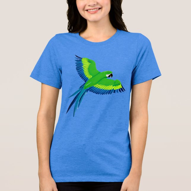 Camiseta Macaw Verde e Azul / Papagaio em voo (Frente)