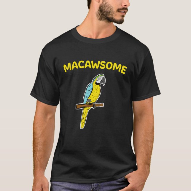 Camiseta Macawsome De Papagaio Azul E Amarelo (Frente)
