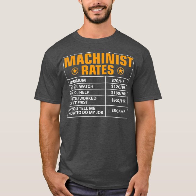 Camiseta Machinista Engraçado Taxas Horárias Machinistas (Frente)