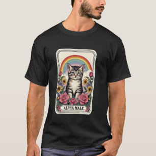 Camiseta Macho Alfa Gato Engraçado Arco-íris Flores
