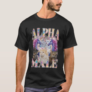 Camiseta Macho Alfa Unicórnio Gato Irônico Vintage Bootleg
