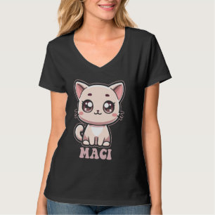 Camiseta Maci Gatinho Gato Design para Meninas Nome Maci