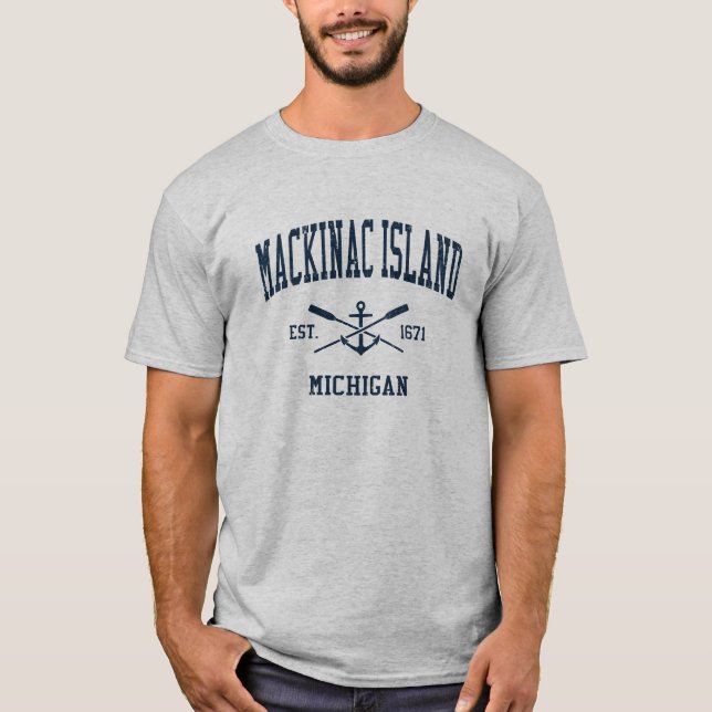 Camiseta Mackinac Island MI Vintage Marinho cruzado Oars &  (Frente)